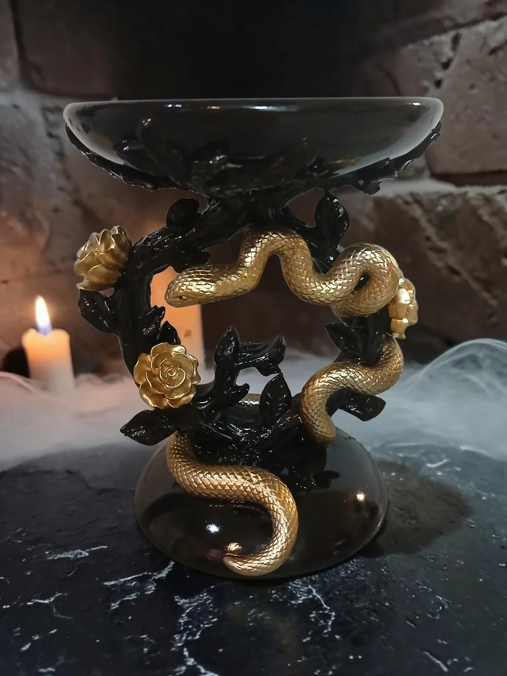 Black and Gold Serpent Decorative Pedestal Candke Holder - Elegant Home Accent